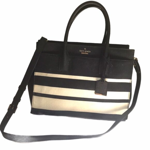 Kate Spade CAMERON Street Stripe Candace Satchel Tote Crossbody Canvas Leather - Picture 2 of 16